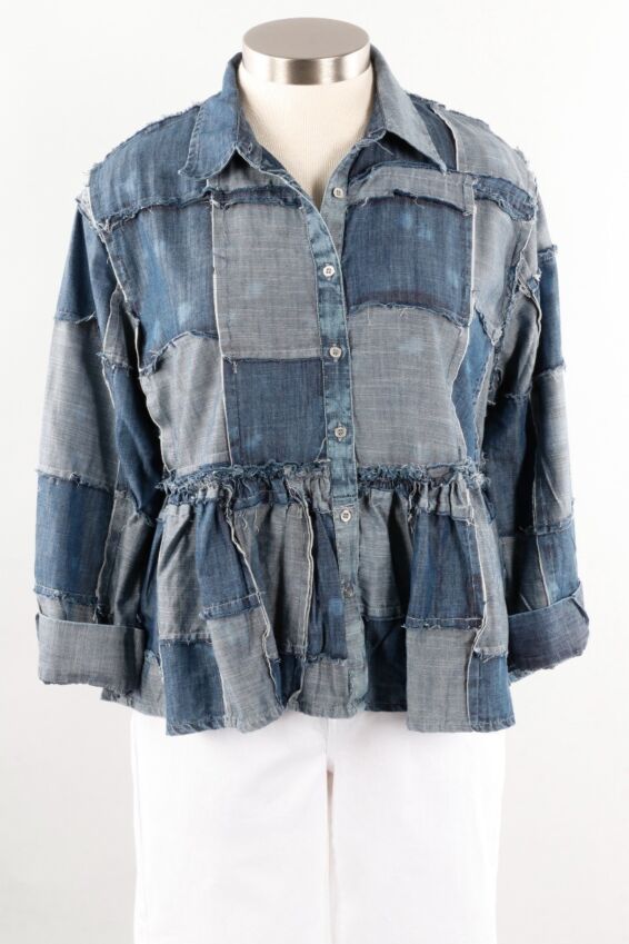 Crop Ruffle Jacket - Patchwork Skies