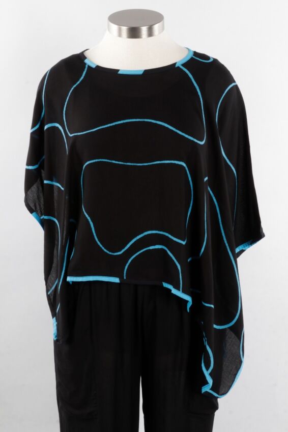 Sq Poncho - Black & Turquoise