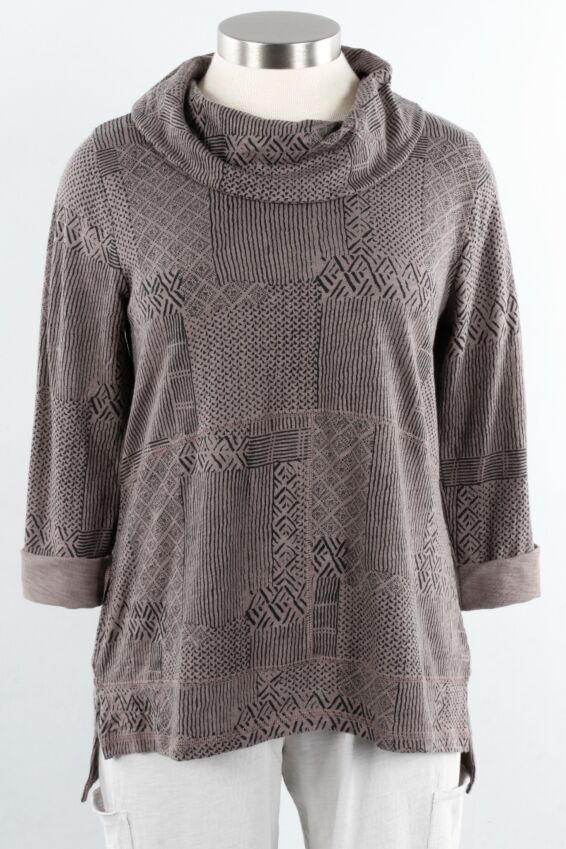 Cowl Neck Tunic - Earth Patchwork