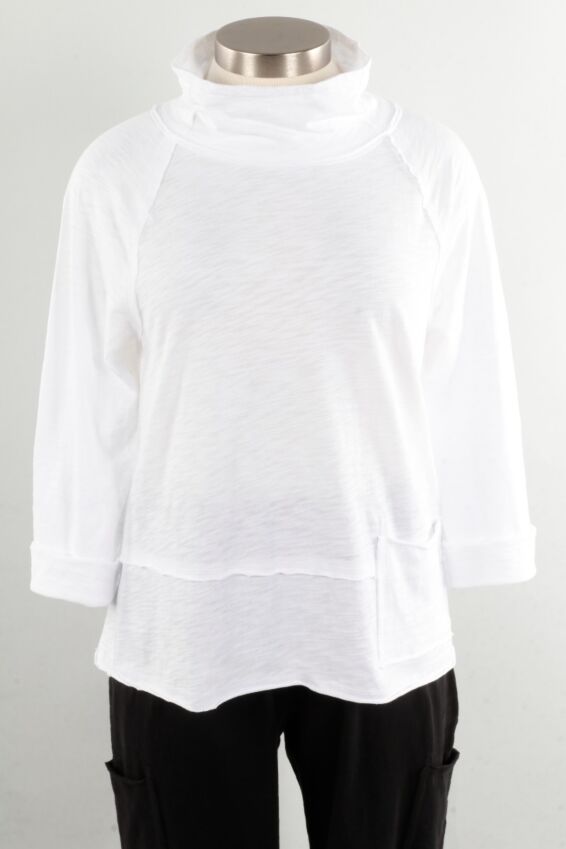 Roll Neck Pocket Pullover - White