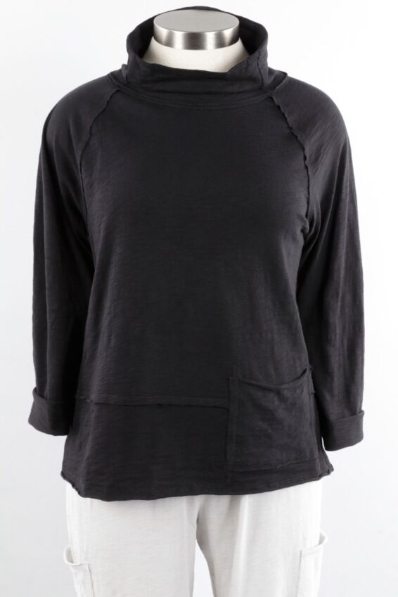 Roll Neck Pocket Pullover - Black