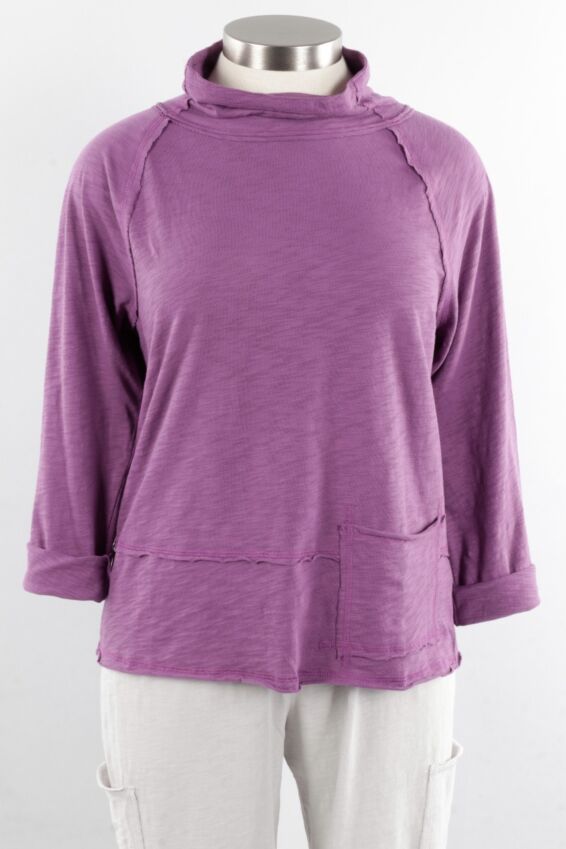 Roll Neck Pocket Pullover - Plum