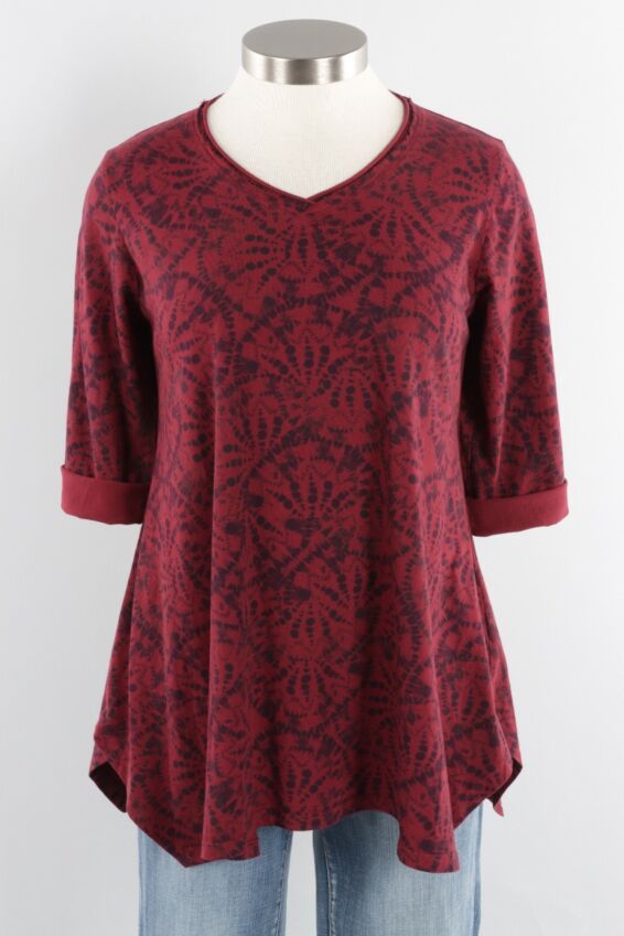 3/4 Sleeve A-Line Tunic Plus - Sumac Wheelies