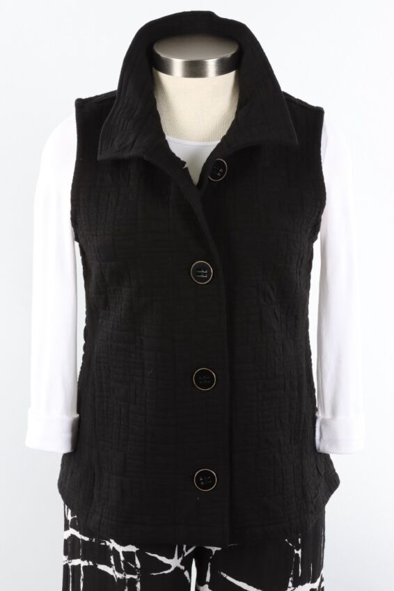Button Front Vest - Black