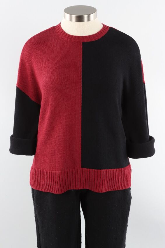 Colorblock Pullover - Cranberry & Black