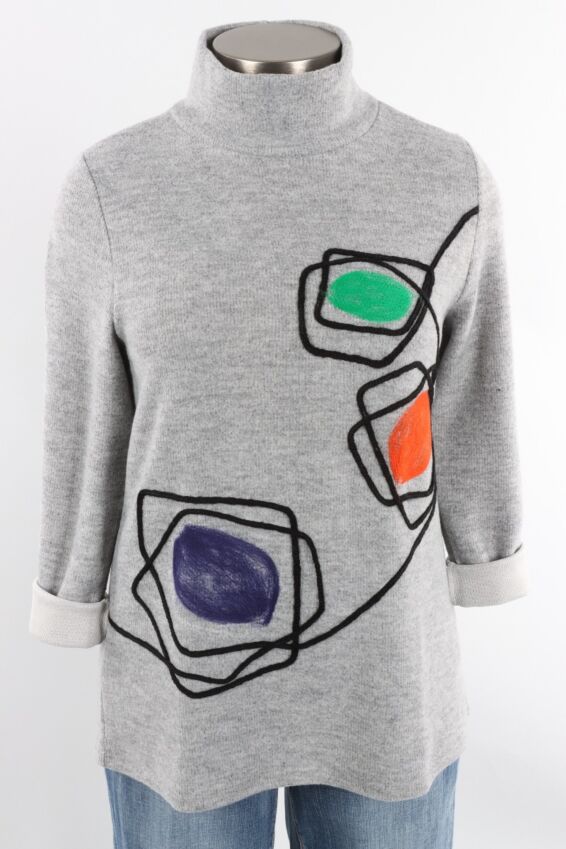 Abstract Felted Pullover - Grey Multi