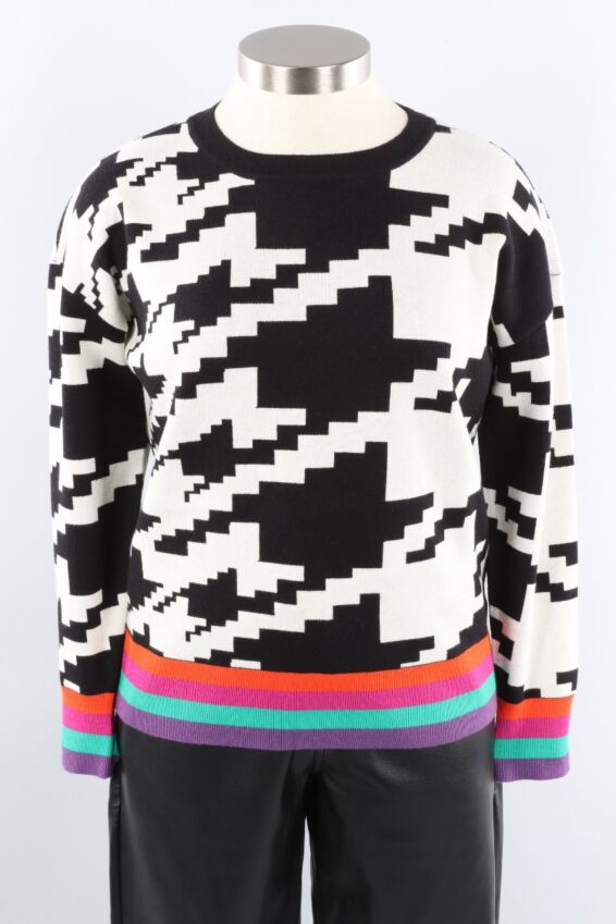 Houndstooth Pullover - Black & Ivory Multi