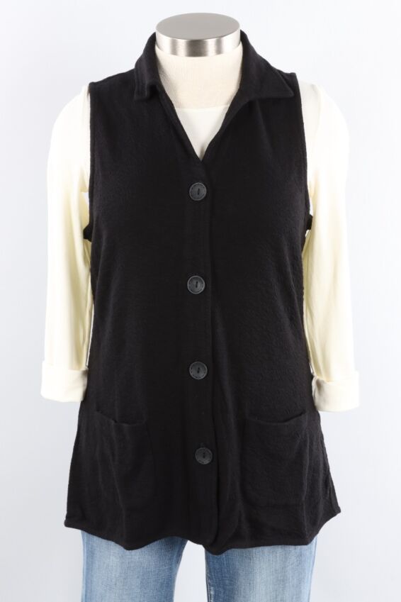 Button Front Vest - Black
