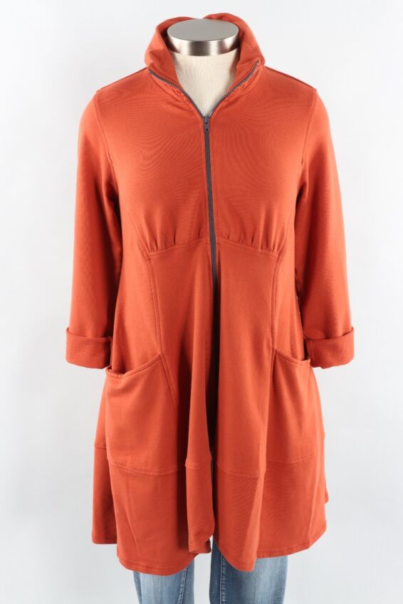 High Collar Long Jacket - Brick