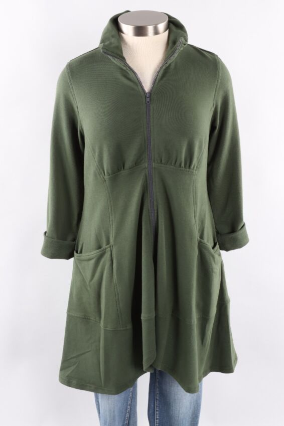 High Collar Long Jacket - Evergreen