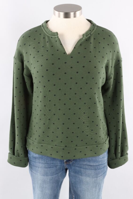 Split Neck Sweatshirt - Forest Dot