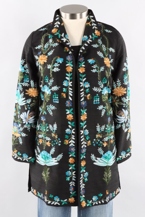 Embroidered Long Jacket - Lapis