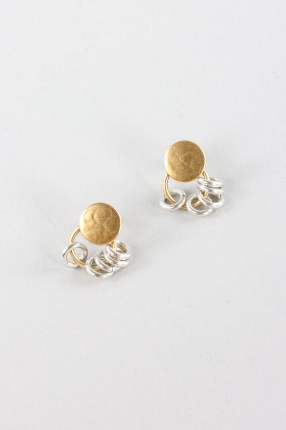 Extra Small Disc Earring - Silver & Brass