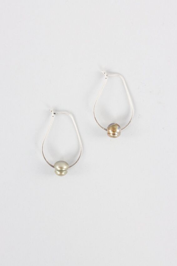 Small Beaded Hoop Earring - Silver & Bronze