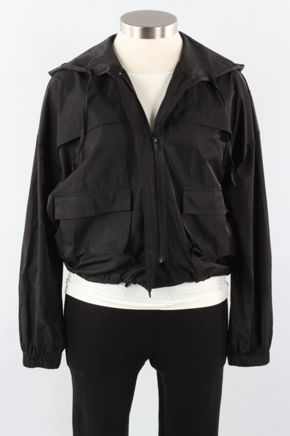 Nylon Cargo Drawstring Jacket - Black