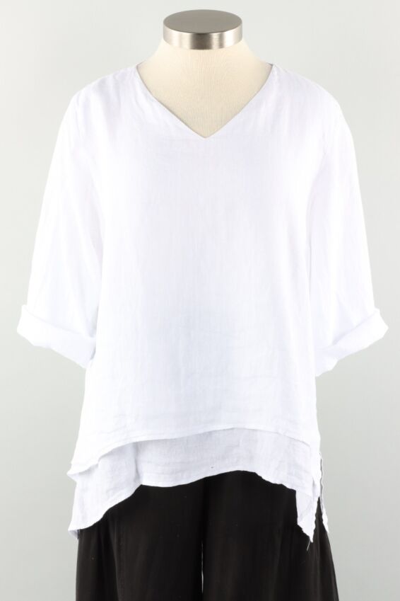 V-Neck Double Layer Top - White
