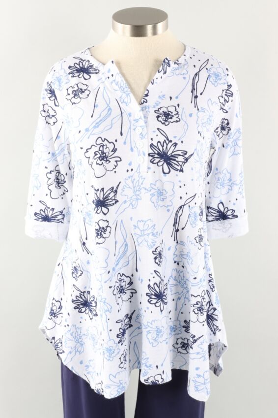 Button Tunic - White Firecracker Floral