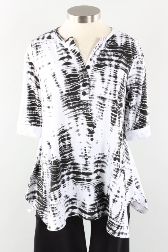Button Tunic Plus - White Tie Dye