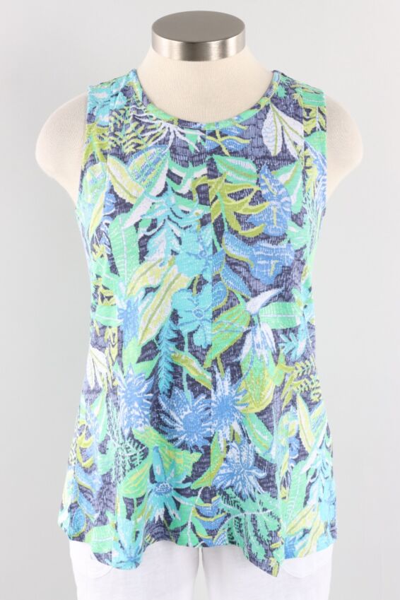 Seamed Tank - Marina Dashed Leaves