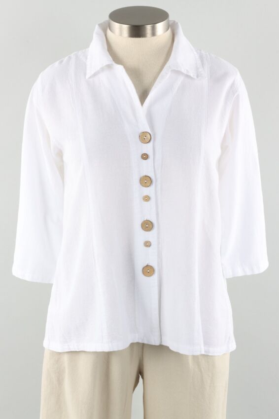 Novelty Button Top - White