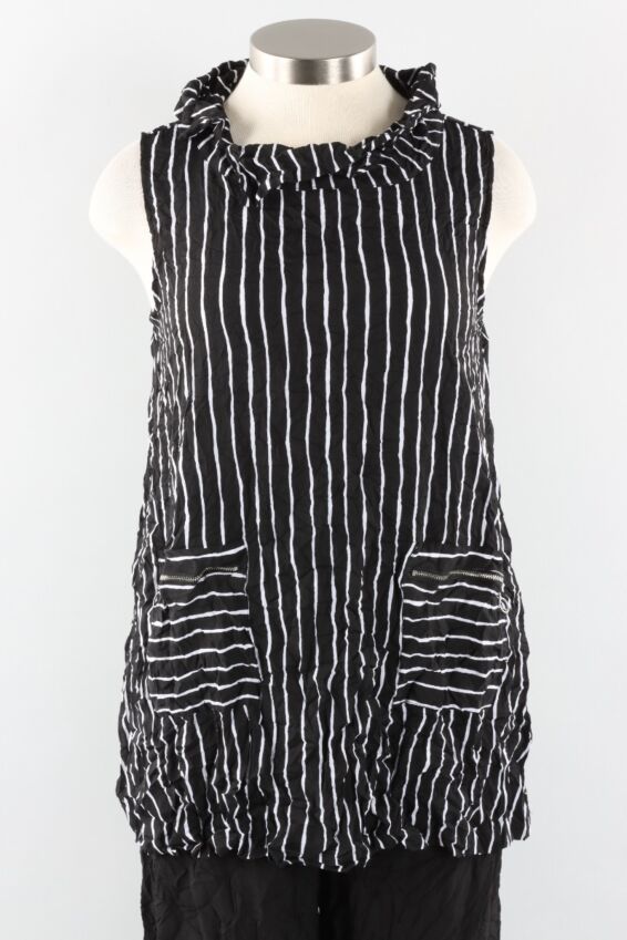 Split Collar Tunic - Black Stripe