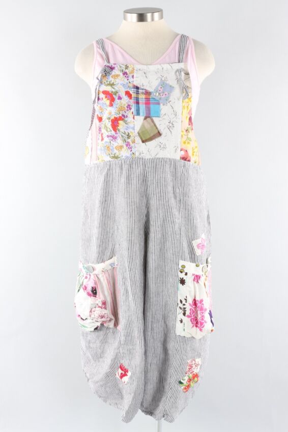 Patch Overall - Black & White Stripe #2