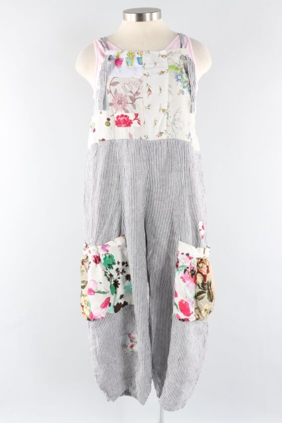 Patch Overall - Black & White Stripe #3