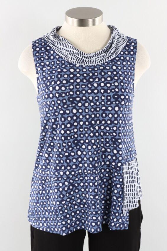 Mixed Cowl Top - Navy Dot