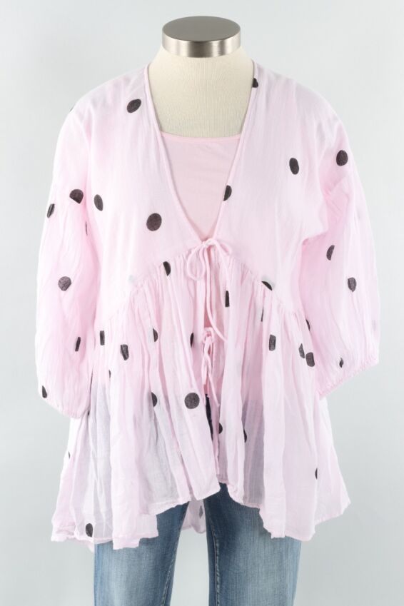Tie Front Top - Pink Dot