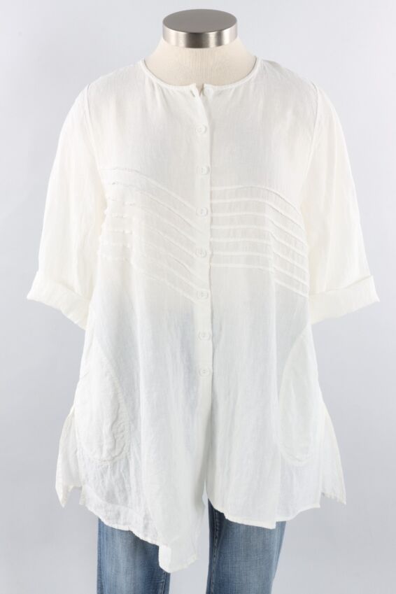 Button Front Top Plus - White