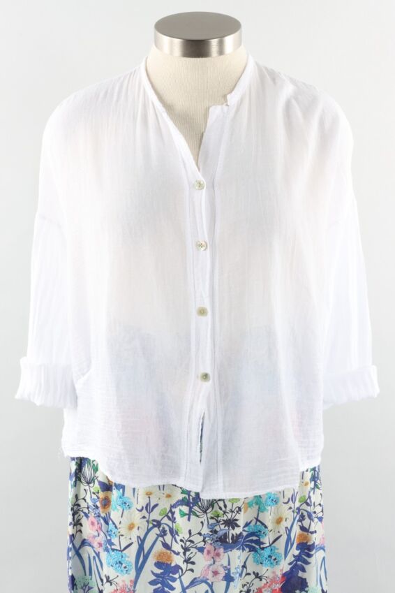 Gauze Button Blouse - White