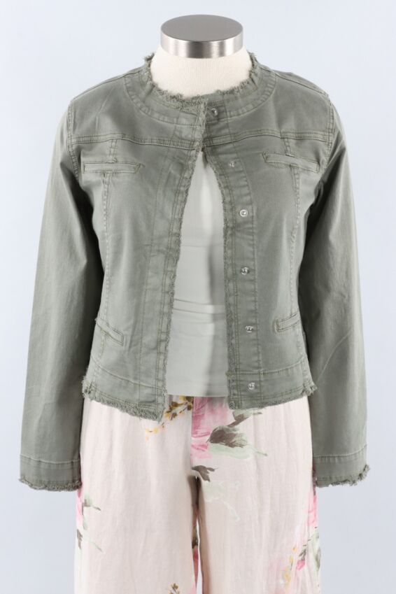 Frayed Crop Jacket - Olive