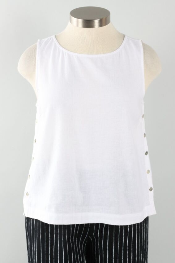 Side Button Tank - White 