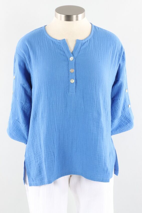 Nina Button Top - Blue