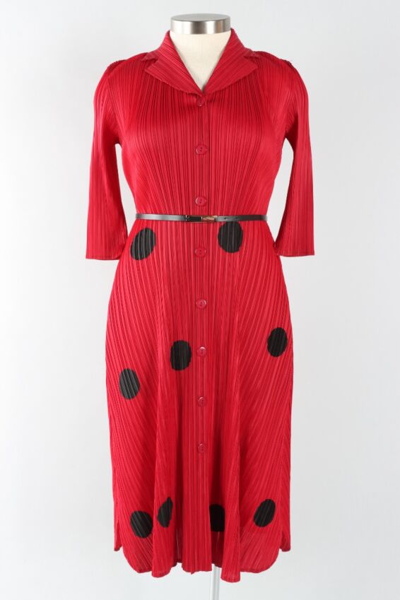 Button Front Dress - Wine Dot