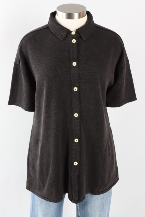 Button Front Top - Black