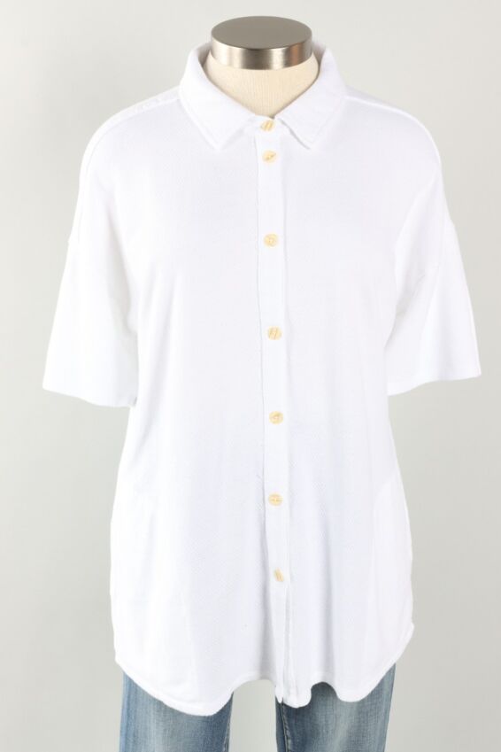 Button Front Top - White