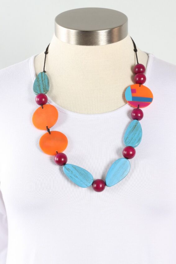 Mixed Media Poppy Necklace - Orange 