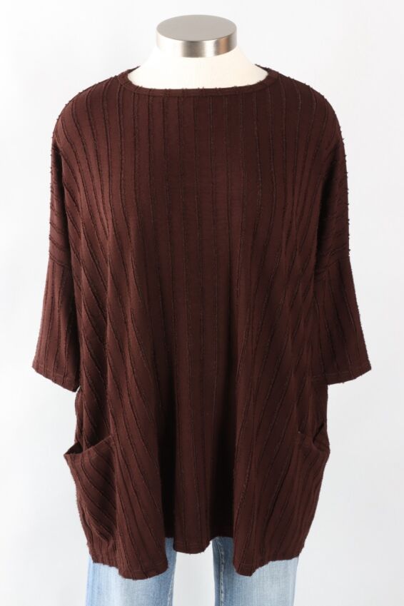 Osize Pullover - Mahogany Frayed Stripe