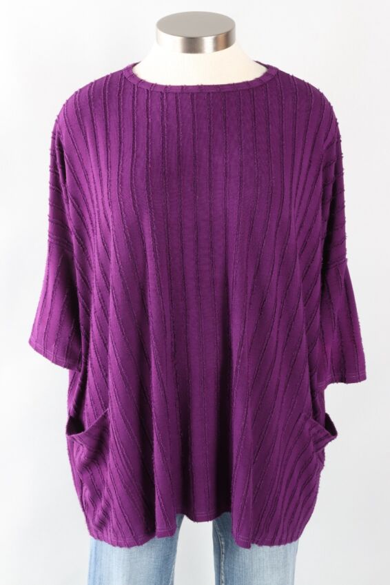Osize Pullover - Mulberry Frayed Stripe