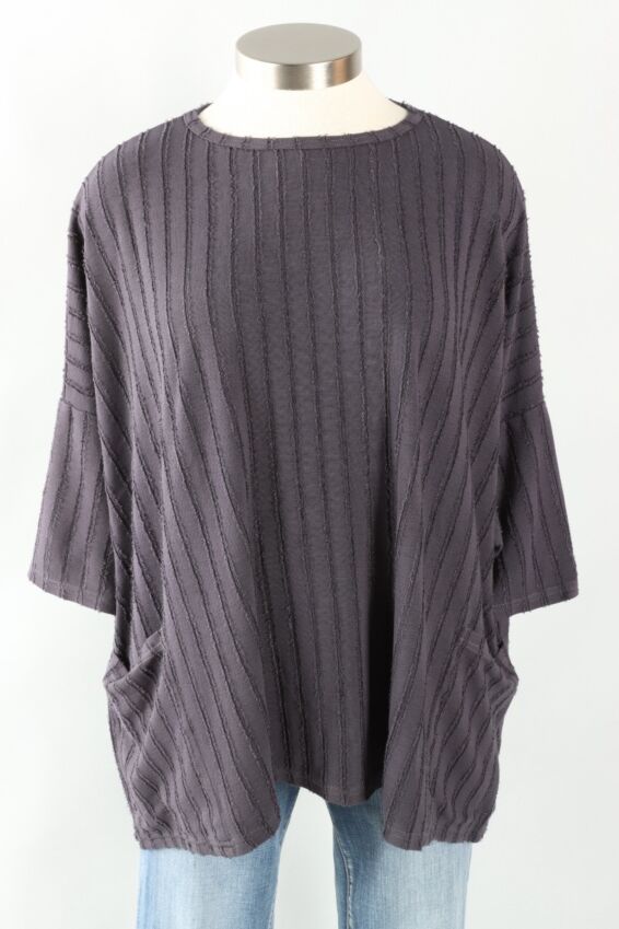 Osize Pullover - Anthracite Frayed Stripe