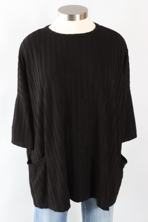 Osize Pullover - Black Frayed Stripe