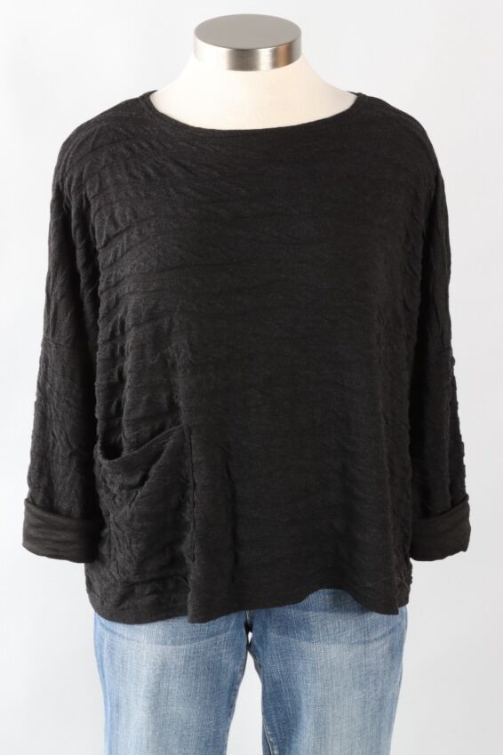 Osize Pocket Pullover - Black Texture Char Knit