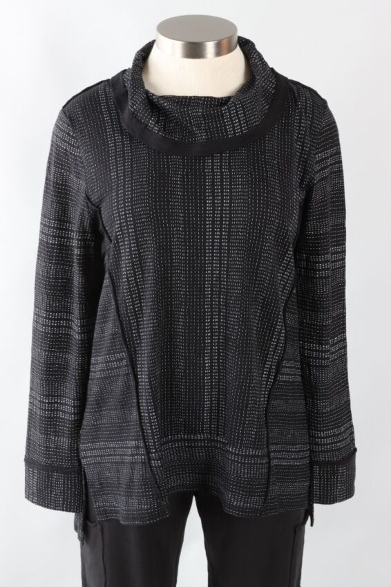 Seamed Drape Neck Tunic - Black Stripe