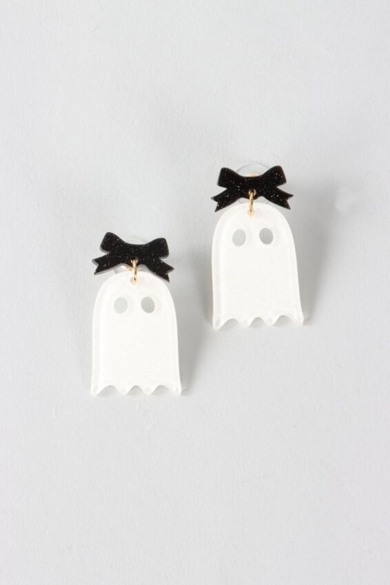 Bow Ghost Earring - White Glitter