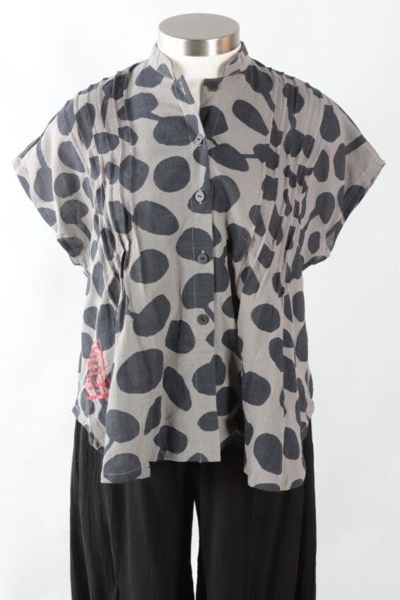 Pintuck Blouse - Grey Dot