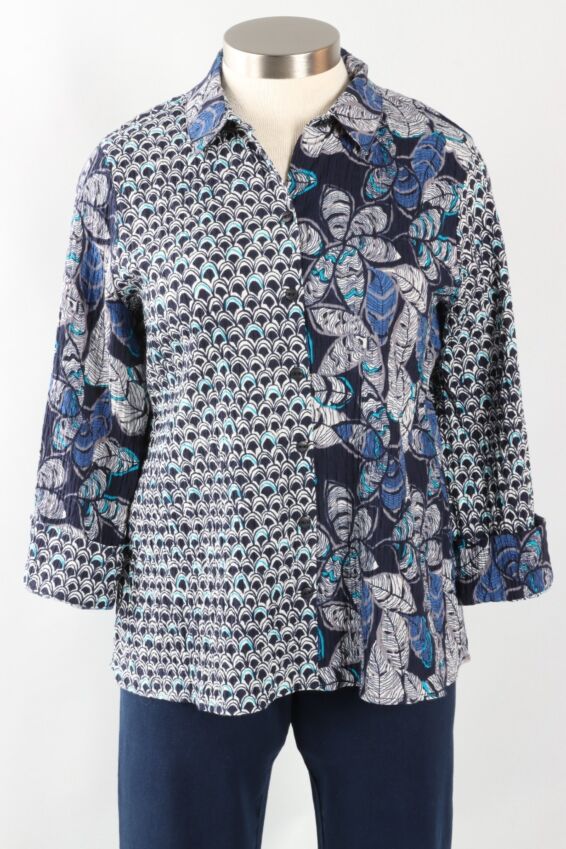 Shaped Shirt - Navy Rustling Leaves