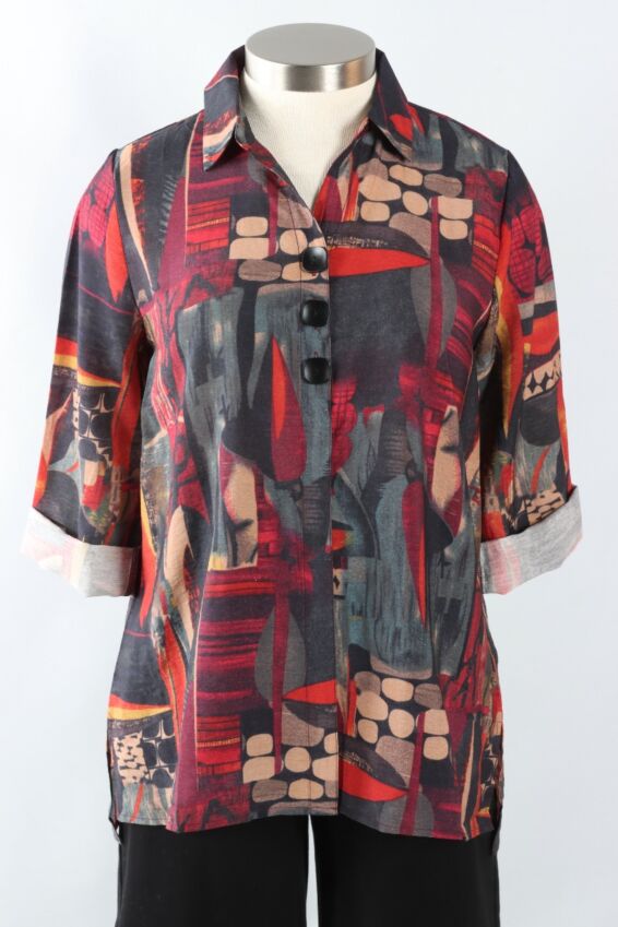 Printed 3 Button Shirt - Black