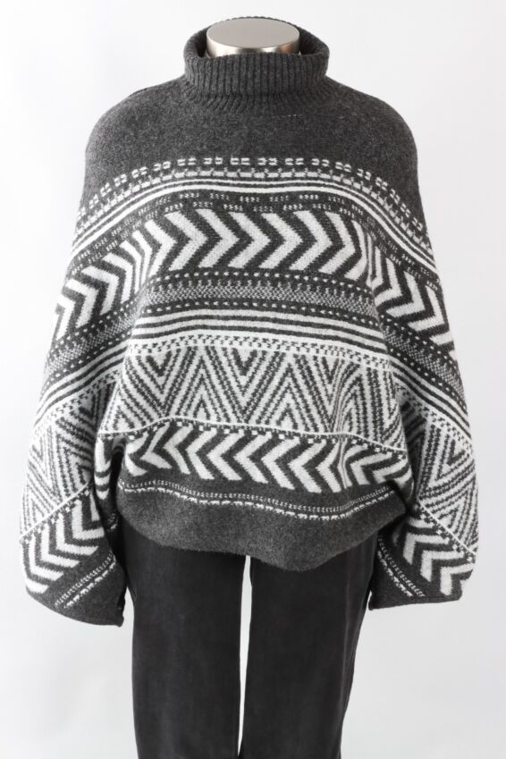 Cowl Neck Poncho - Charcoal