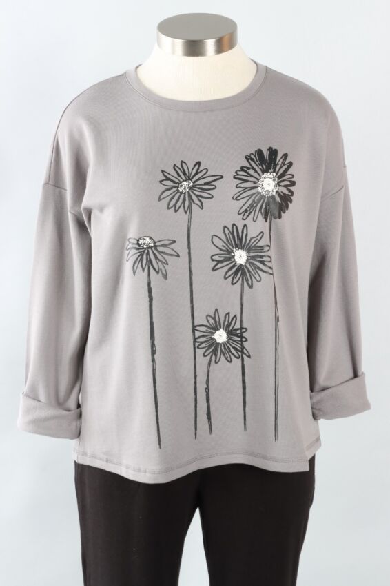 Daisy Stems Pullover - Fog